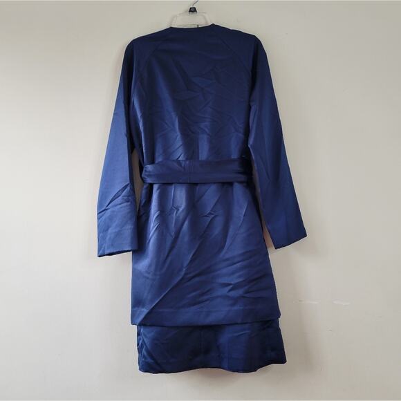 Kay Unger Longline Double Breasted Belted Jacket & Dress Set Navy Satin 14 - Picture 3 of 12